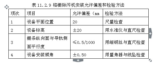 表11.2.9 格栅除污机安装允许偏差和检验方法